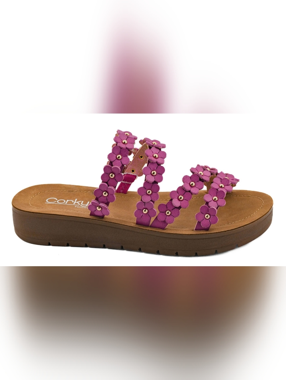 Corkys Garden Party Pink Floral Triple-Strap Slide Sandals